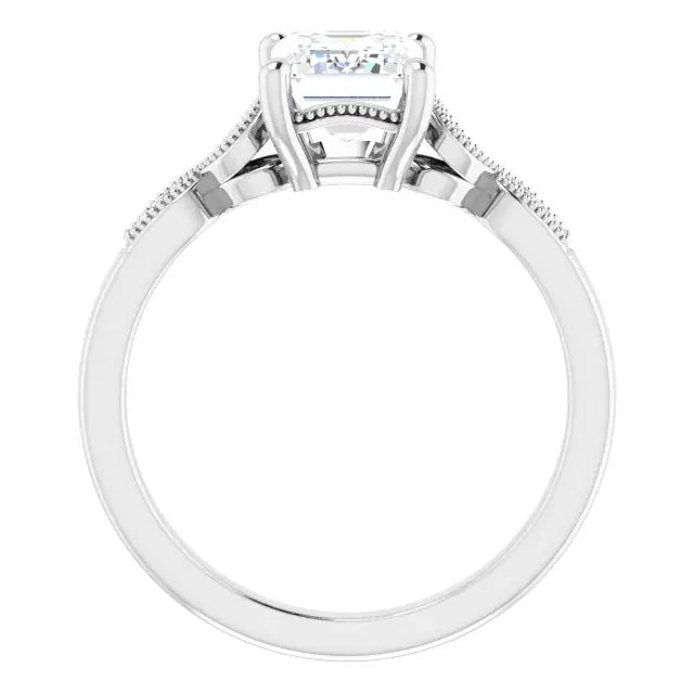 14K White Gold 1.56 CTW Emerald-Cut Lab Grown Diamond Solitaire Engagement Ring with Pavé Band