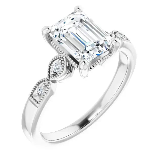 14K White Gold 1.56 CTW Emerald-Cut Lab Grown Diamond Solitaire Engagement Ring with Pavé Band