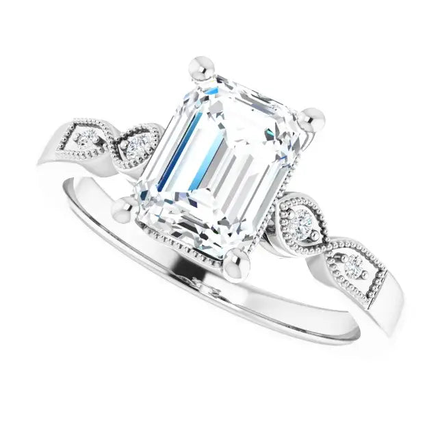 14K White Gold 1.56 CTW Emerald-Cut Lab Grown Diamond Solitaire Engagement Ring with Pavé Band