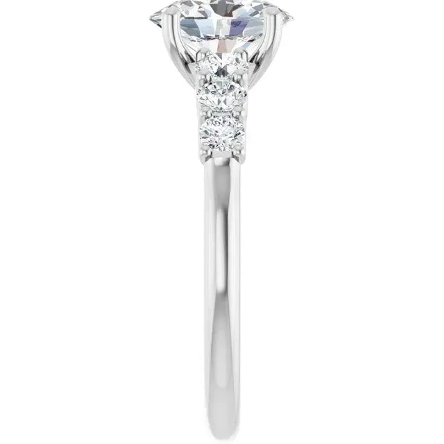 14K White Gold 1.57 CTW Oval-Cut Diamond Engagement Ring with Three-Stone Pavé Setting-