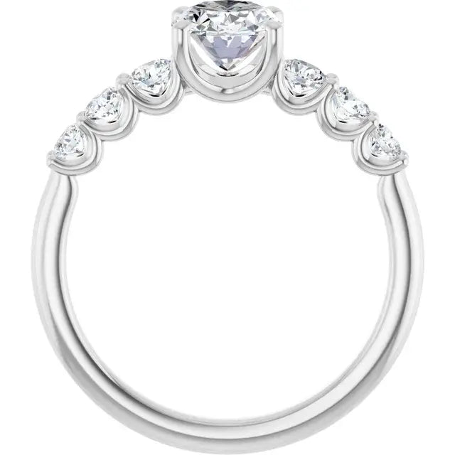 14K White Gold 1.57 CTW Oval-Cut Diamond Engagement Ring with Three-Stone Pavé Setting-