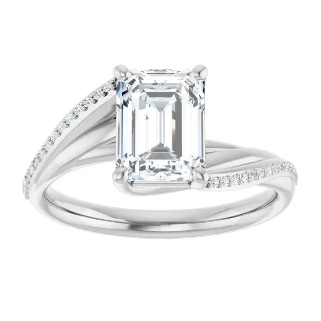 14K White Gold 1.58 CTW Emerald Solitaire Pavé Lab Grown Diamond Engagement Ring