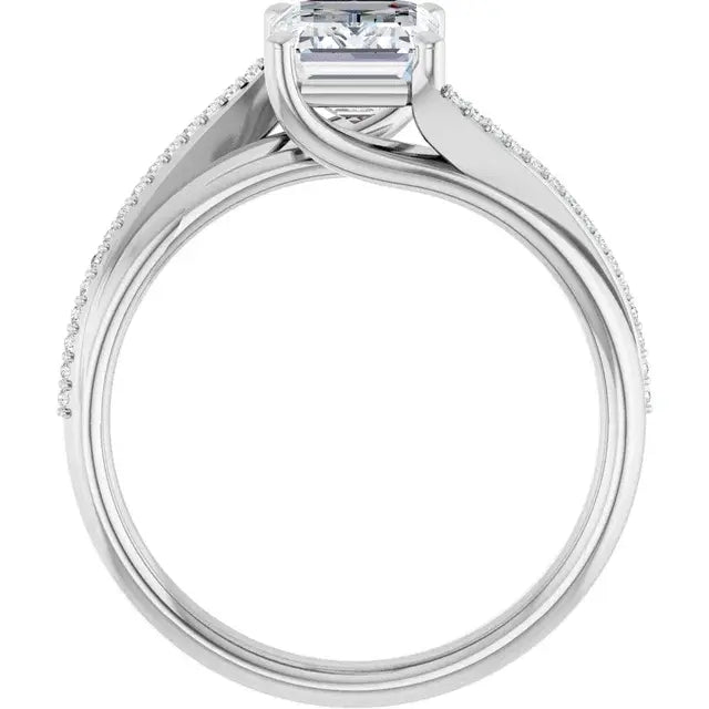 14K White Gold 1.58 CTW Emerald Solitaire Pavé Lab Grown Diamond Engagement Ring