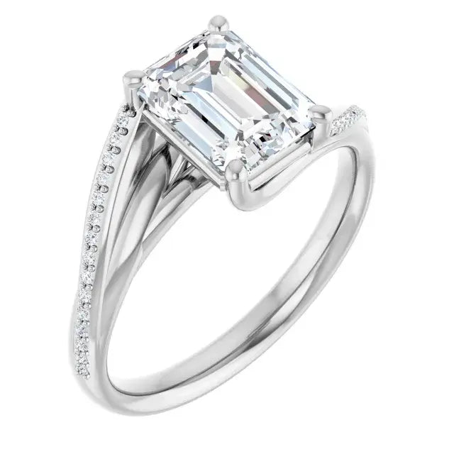 14K White Gold 1.58 CTW Emerald Solitaire Pavé Lab Grown Diamond Engagement Ring