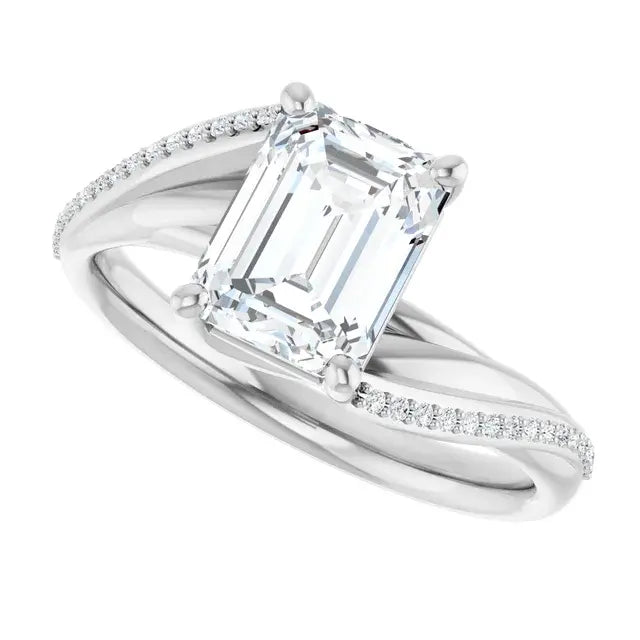 14K White Gold 1.58 CTW Emerald Solitaire Pavé Lab Grown Diamond Engagement Ring