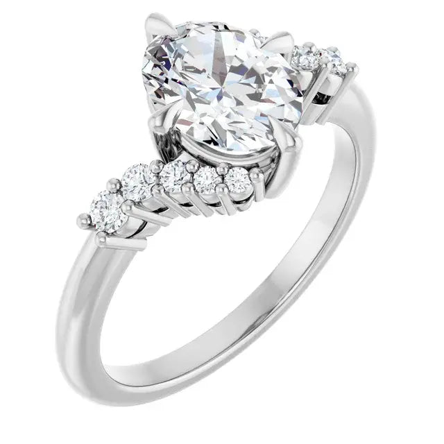 14K White Gold 1.58 CTW Oval Solitaire Pavé Lab Grown Diamond Engagement Ring