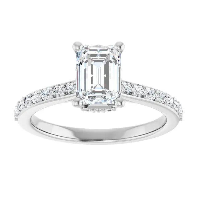 14K White Gold 1 5/8 CTW Emerald-Cut Diamond Engagement Ring with Pave Band