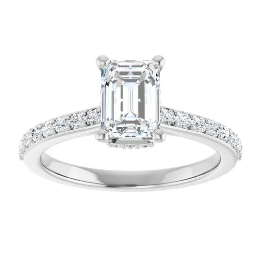 14K White Gold 1 5/8 CTW Emerald-Cut Diamond Engagement Ring with Pave Band