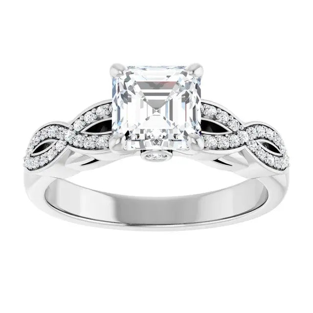 14K White Gold 1.63 CTW Asscher-Cut Diamond Engagement Ring with a Twisted Band