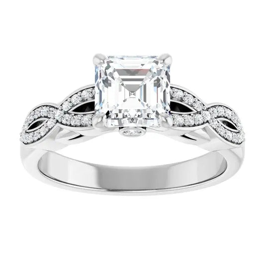14K White Gold 1.63 CTW Asscher-Cut Diamond Engagement Ring with a Twisted Band