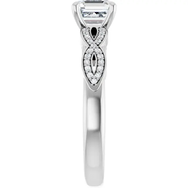 14K White Gold 1.63 CTW Asscher-Cut Diamond Engagement Ring with a Twisted Band