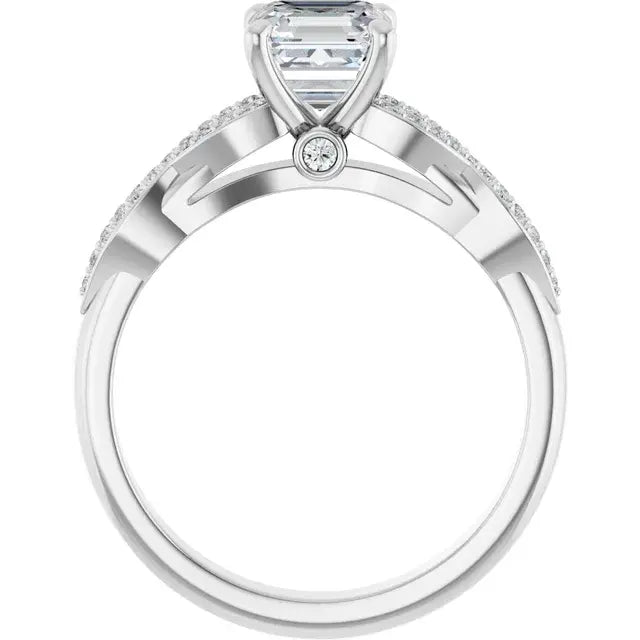 14K White Gold 1.63 CTW Asscher-Cut Diamond Engagement Ring with a Twisted Band