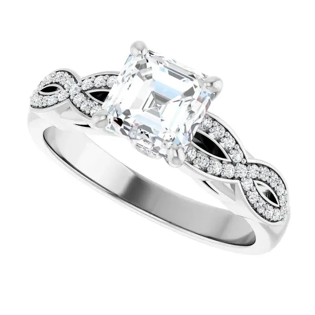 14K White Gold 1.63 CTW Asscher-Cut Diamond Engagement Ring with a Twisted Band