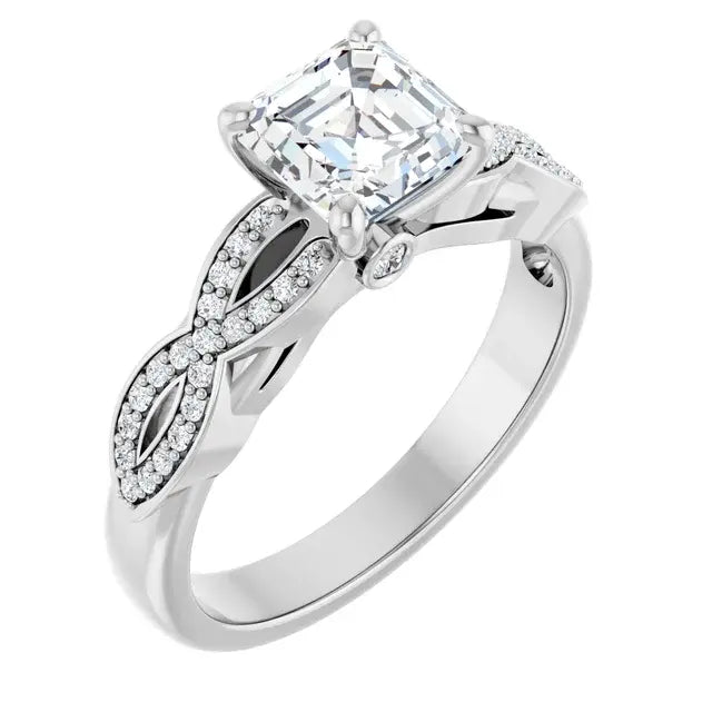 14K White Gold 1.63 CTW Asscher-Cut Diamond Engagement Ring with a Twisted Band
