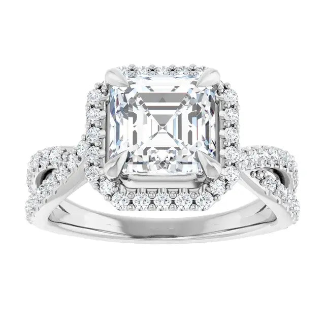 14K White Gold 1.74 CTW Asscher Halo Criss-Cross Lab Grown Diamond Engagement Ring