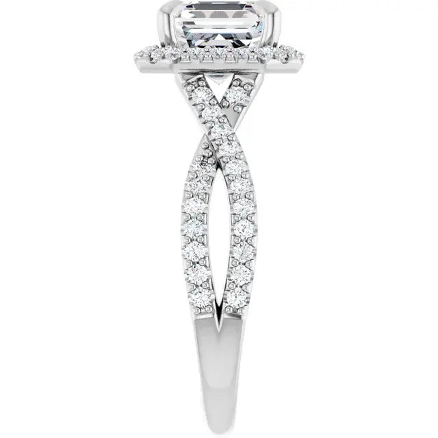 14K White Gold 1.74 CTW Asscher Halo Criss-Cross Lab Grown Diamond Engagement Ring