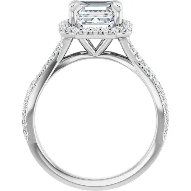 14K White Gold 1.74 CTW Asscher Halo Criss-Cross Lab Grown Diamond Engagement Ring