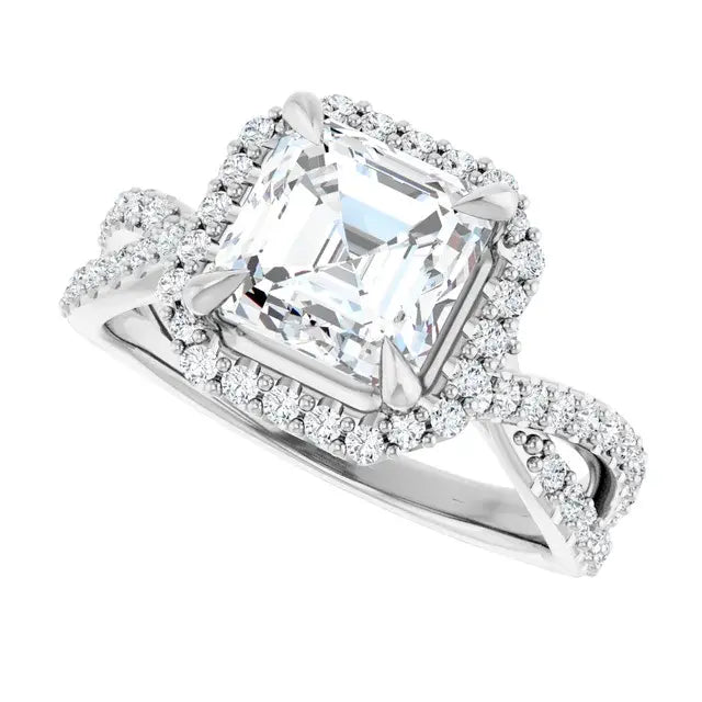 14K White Gold 1.74 CTW Asscher Halo Criss-Cross Lab Grown Diamond Engagement Ring