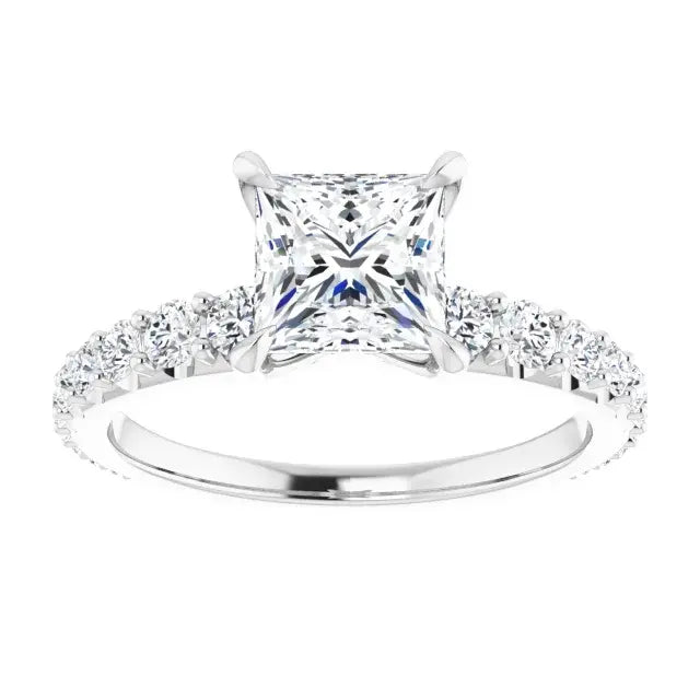 14K White Gold 1.75 CTW Princess-Cut Lab Grown Diamond Engagement Ring with Solitaire and Pavé Band