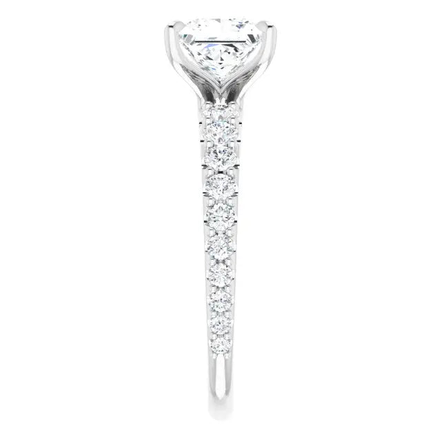 14K White Gold 1.75 CTW Princess-Cut Lab Grown Diamond Engagement Ring with Solitaire and Pavé Band