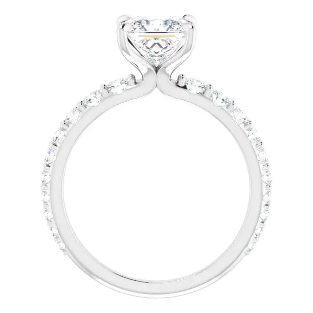 14K White Gold 1.75 CTW Princess-Cut Lab Grown Diamond Engagement Ring with Solitaire and Pavé Band