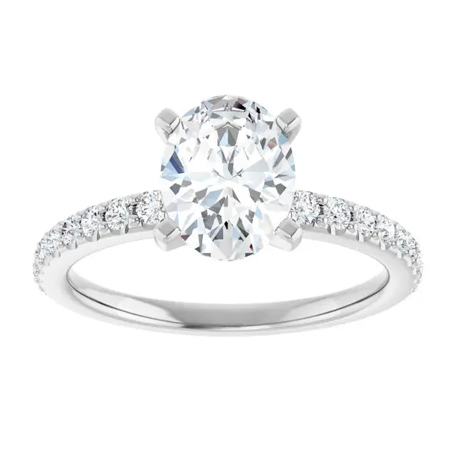 14K White Gold 1.76 CTW Oval Solitaire Pavé Lab Grown Diamond Engagement Ring