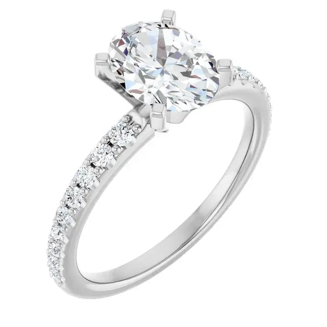 14K White Gold 1.76 CTW Oval Solitaire Pavé Lab Grown Diamond Engagement Ring
