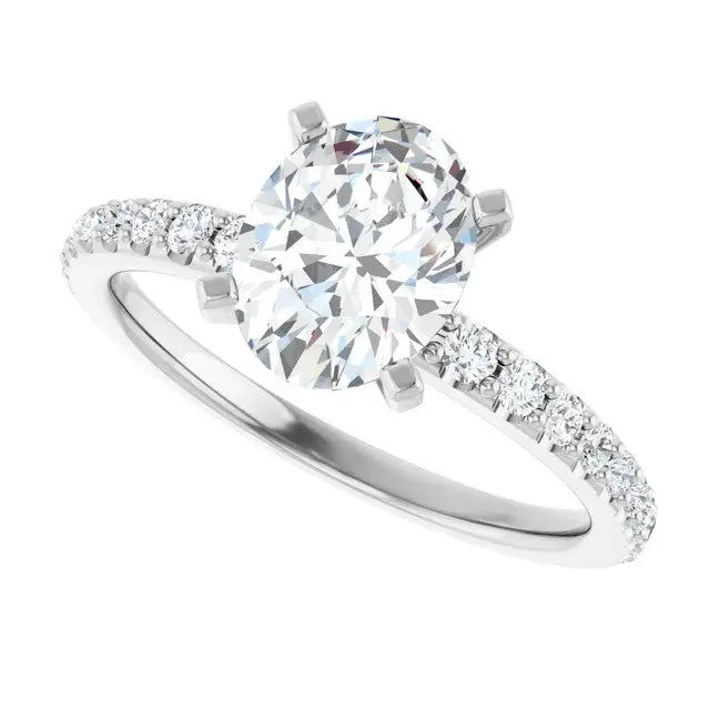 14K White Gold 1.76 CTW Oval Solitaire Pavé Lab Grown Diamond Engagement Ring