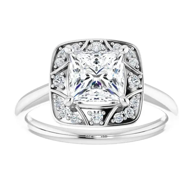14K White Gold 1.77 CTW Princess Halo Vintage Inspired Lab Grown Diamond Engagement Ring
