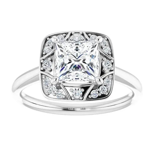 14K White Gold 1.77 CTW Princess Halo Vintage Inspired Lab Grown Diamond Engagement Ring