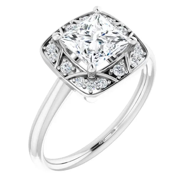 14K White Gold 1.77 CTW Princess Halo Vintage Inspired Lab Grown Diamond Engagement Ring