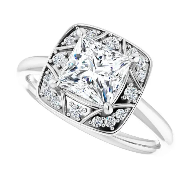 14K White Gold 1.77 CTW Princess Halo Vintage Inspired Lab Grown Diamond Engagement Ring