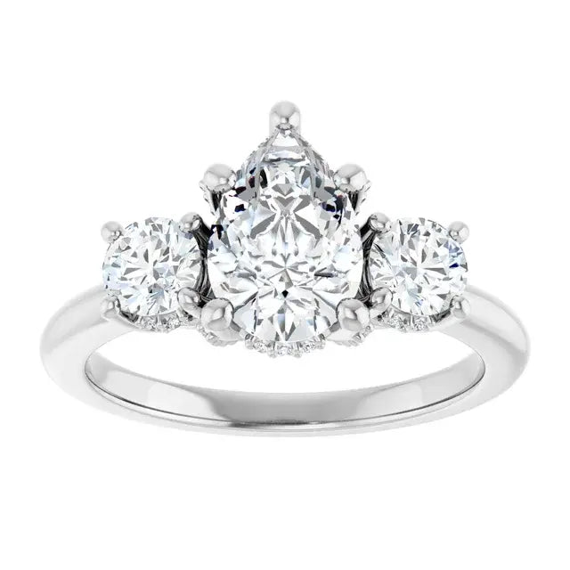 14K White Gold 1.78 CTW Pear-Cut Diamond Engagement Ring with Three-Stone Setting-