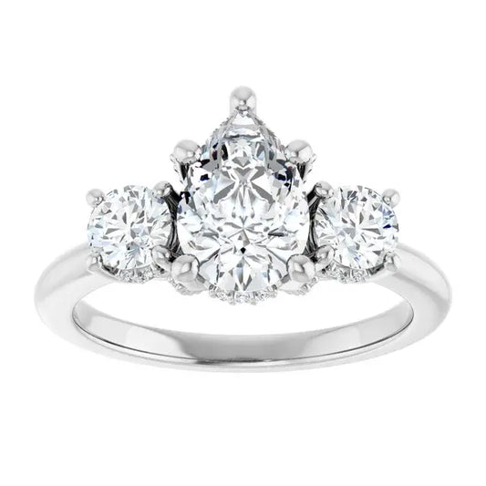 14K White Gold 1.78 CTW Pear-Cut Diamond Engagement Ring with Three-Stone Setting-
