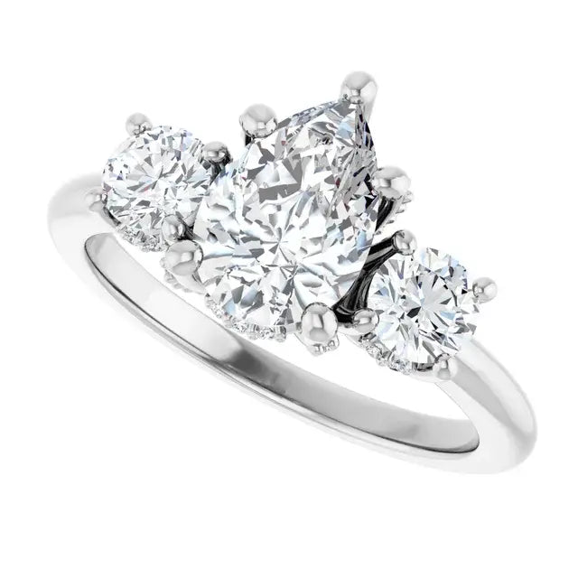 14K White Gold 1.78 CTW Pear-Cut Diamond Engagement Ring with Three-Stone Setting-