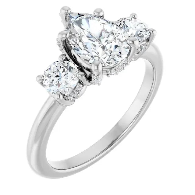 14K White Gold 1.78 CTW Pear-Cut Diamond Engagement Ring with Three-Stone Setting-