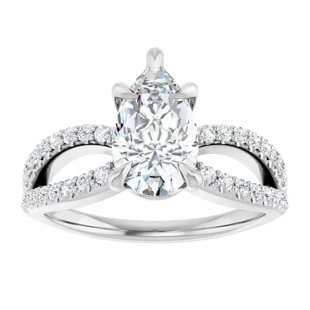 14K White Gold 1.82 CTW Pear-Cut Diamond Engagement Ring with Twisted Pavé Split Shank Setting-