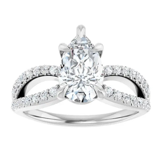 14K White Gold 1.82 CTW Pear-Cut Diamond Engagement Ring with Twisted Pavé Split Shank Setting-