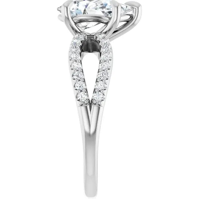 14K White Gold 1.82 CTW Pear-Cut Diamond Engagement Ring with Twisted Pavé Split Shank Setting-