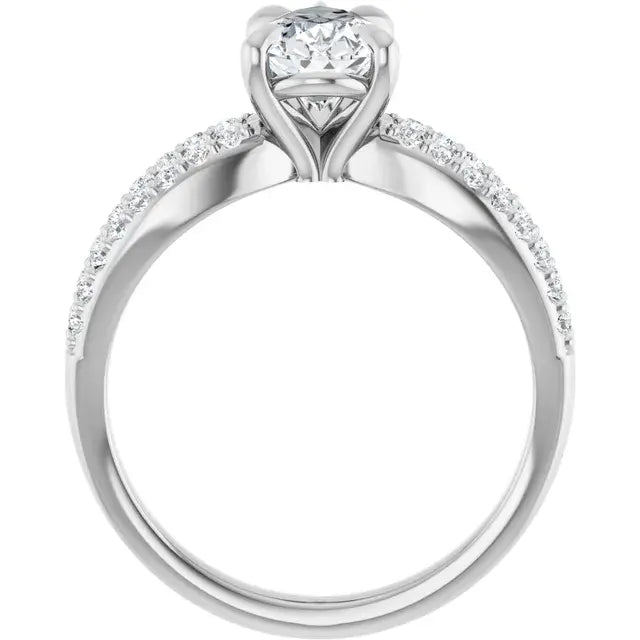 14K White Gold 1.82 CTW Pear-Cut Diamond Engagement Ring with Twisted Pavé Split Shank Setting-