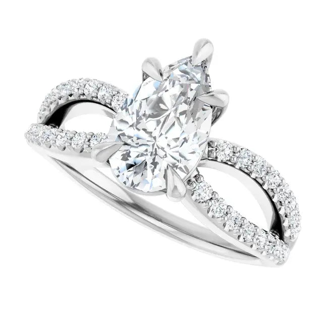 14K White Gold 1.82 CTW Pear-Cut Diamond Engagement Ring with Twisted Pavé Split Shank Setting-