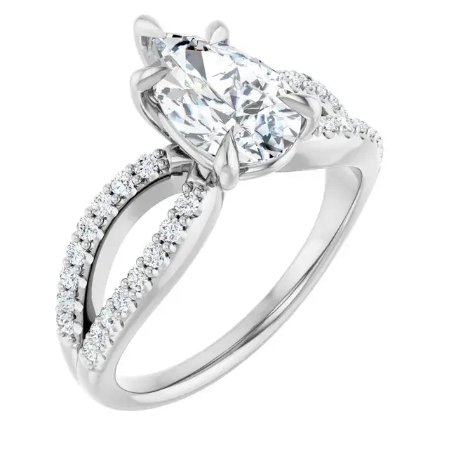 14K White Gold 1.82 CTW Pear-Cut Diamond Engagement Ring with Twisted Pavé Split Shank Setting-
