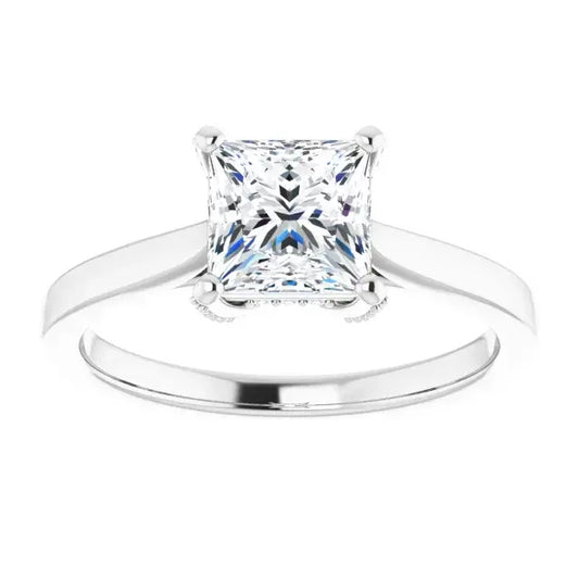 14K White Gold 1.84 CTW Princess Solitaire Lab Grown Diamond Engagement Ring with Pavé Band