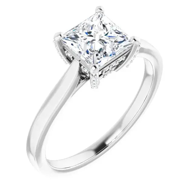 14K White Gold 1.84 CTW Princess Solitaire Lab Grown Diamond Engagement Ring with Pavé Band