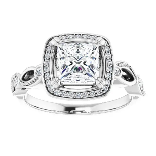 14K White Gold 1.86 CTW Princess Halo Sculptural Lab Grown Diamond Engagement Ring