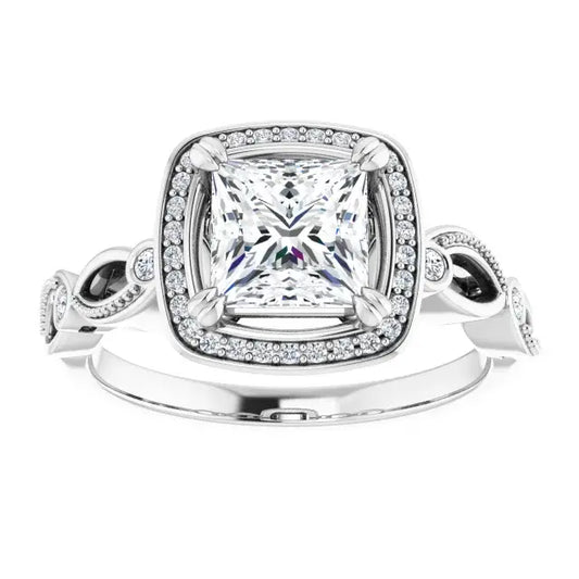 14K White Gold 1.86 CTW Princess Halo Sculptural Lab Grown Diamond Engagement Ring