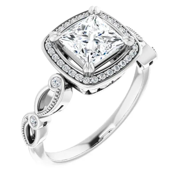 14K White Gold 1.86 CTW Princess Halo Sculptural Lab Grown Diamond Engagement Ring