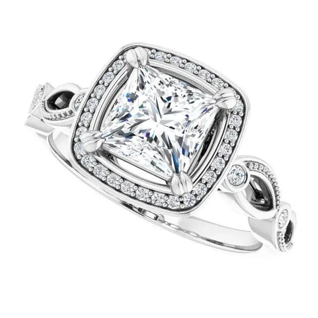 14K White Gold 1.86 CTW Princess Halo Sculptural Lab Grown Diamond Engagement Ring