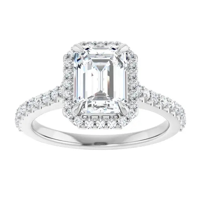 14K White Gold 1.89 CTW Emerald-Cut Lab Grown Diamond Halo Engagement Ring