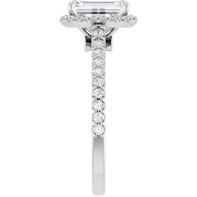 14K White Gold 1.89 CTW Emerald-Cut Lab Grown Diamond Halo Engagement Ring